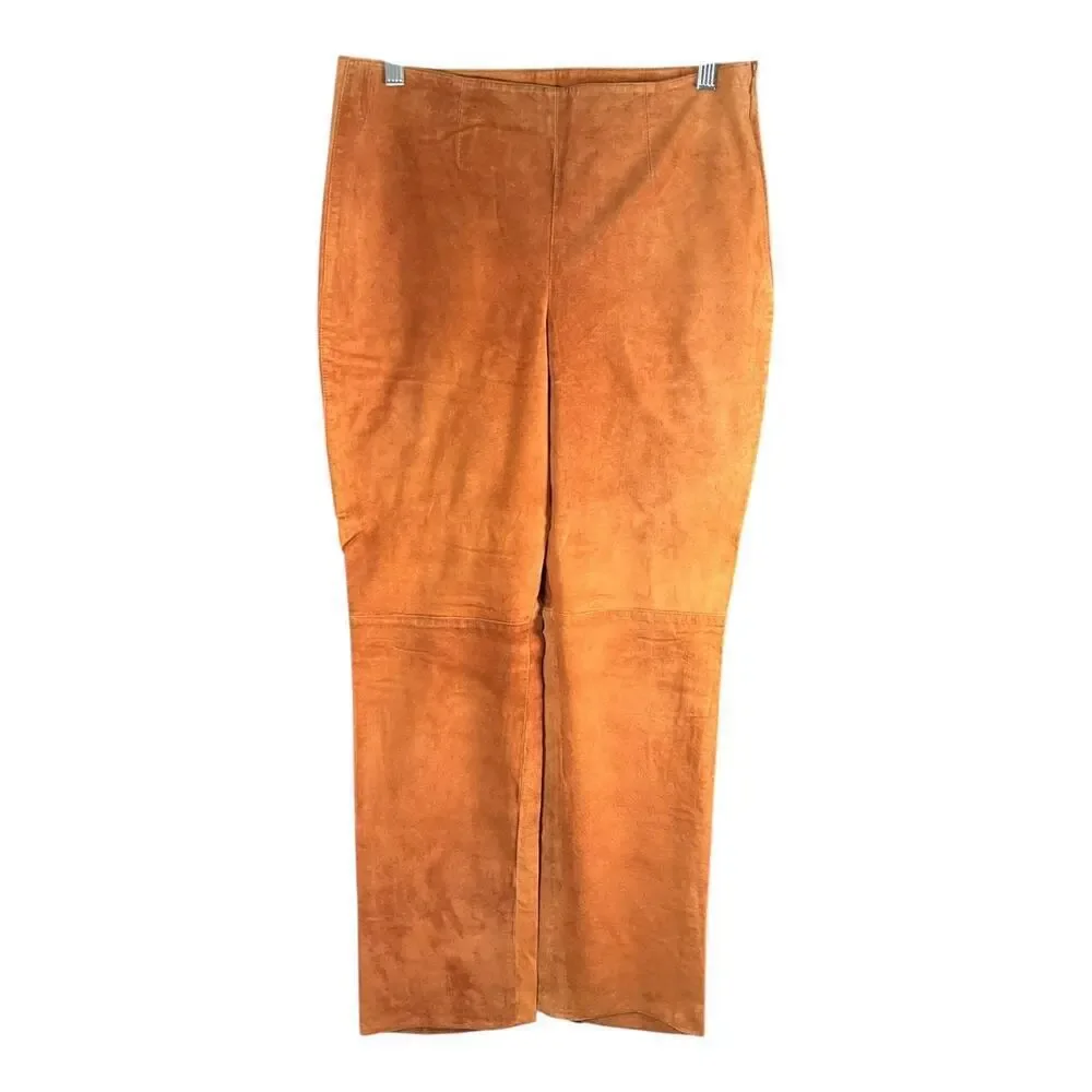 Kay Unger New York Camel Brown Straight Leg Western 100% Sueded Leather Size 10